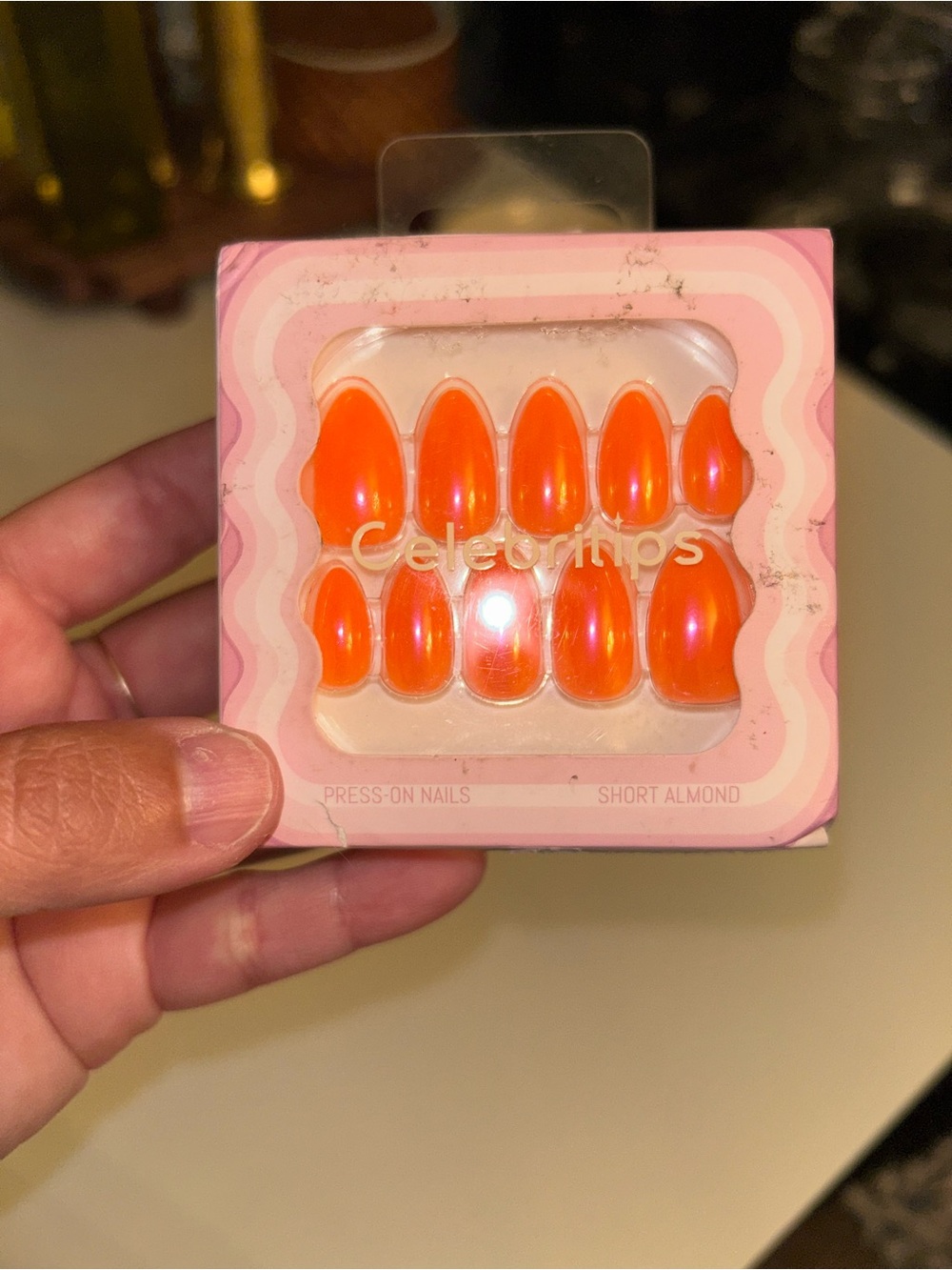 Short Almond Press-On Nails in Neon Orange